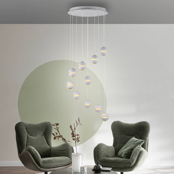 Schöner Wohnen SCHÖNER WOHNEN Lampada LED a sospensione 10 luci Lini bianca, 3.000 K Lini, dimmerabile, Bianco / Opale, Soggiorno / Sala da pranzo, Plastica, Moderno