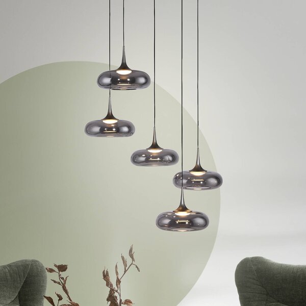 Schöner Wohnen Lampada a sospensione in vetro Posh, dimmerabile, Alluminio / Grigio / Zincato, Soggiorno / Sala da pranzo, Vetro, Moderno, Lampada a sospensione