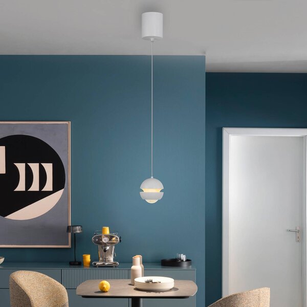 Schöner Wohnen Lampada a sospensione in vetro Lini, Bianco / Opale, Soggiorno / Sala da pranzo, Metallo, Moderno, Lampada a sospensione