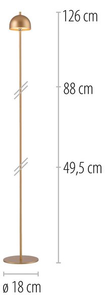 Schöner Wohnen Lampada LED da pavimento ricaricabile Bellis, color oro, IP54 dimmerabile, Ottone / Oro, Soggiorno / Sala da pranzo, Metallo, Scandinavo