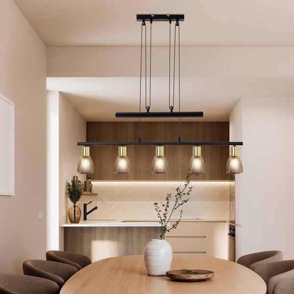 Näve Lampada a sospensione in vetro Lindita, Alluminio / Grigio / Zincato, Soggiorno / Sala da pranzo, Vetro, Lampada a sospensione