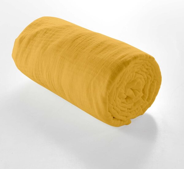 Telo di mussola elasticizzato giallo 160x200 cm Angelia - douceur d'intérieur