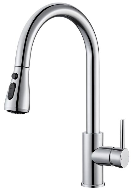 Miscelatore da cucina - Doccetta estraibile - Due tipi di getto - Comando monoleva - Acqua calda e fredda - Acciaio inossidabile 304 - Finitura cromata spazzolata