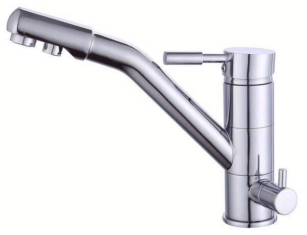 Rubinetto da cucina - Rubinetto filtro a 3 vie - Miscelatore 3 in 1 - Sistema di filtraggio - Ottone - Cromo - Argento