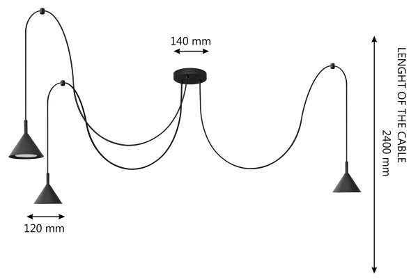 Lampadario a sospensione con filo ETNA LONG 3xGX53/10W/230V ragno nero