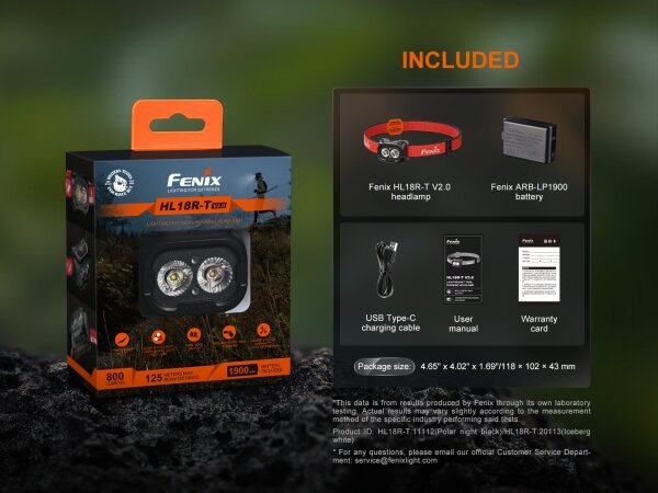 Fenix HL18RTV20WHT - LED Dimmerabile ricaricabile lampada da testa LED/USB IP66 bianco/nero