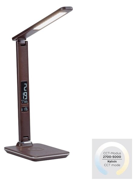 Paul Neuhaus Lampada da tavolo a LED in marrone con funzione dimmer, superficie di ricarica a induzione
