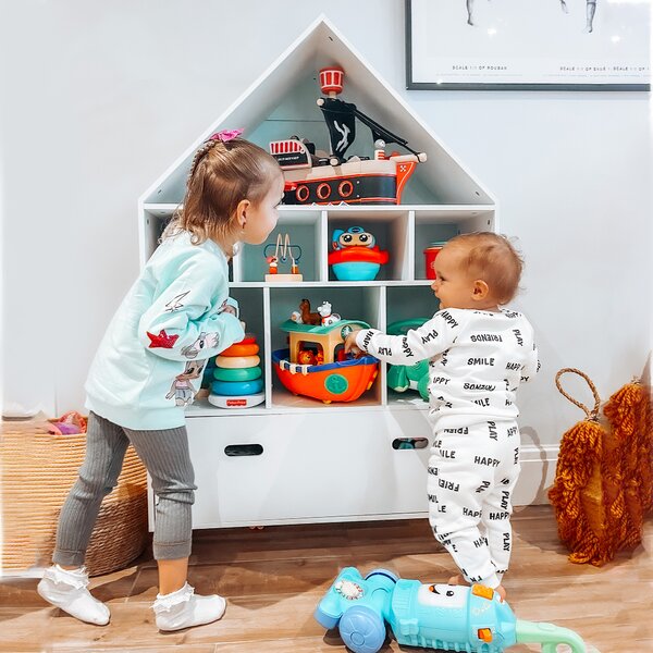 HOMCOM Scaffale Libreria Organizzatore Armadietto a Scomparti per bambini con cassetto scomparto in legno bainco rosa blu|Aosom