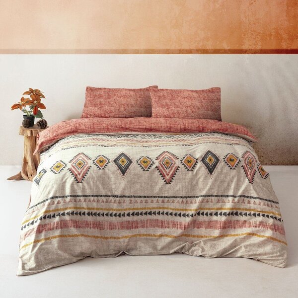 Biancheria da letto singola in cotone Renforcé color mattone/beige 140x200 cm Felix - Mijolnir