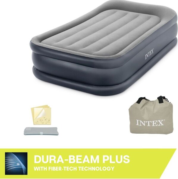 Materasso ad aria - Intex Deluxe Pillow Rest Raised - 1 persona - 99x191x42 cm (LxLxH) - Grigio - Con pompa a motore incorporata