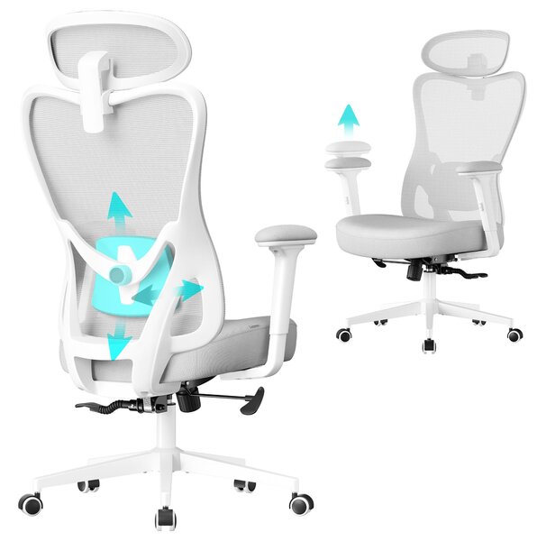 SONGMICS Sedia da ufficio ergonomica, sedia da scrivania, sedia da computer, supporto lombare e poggiatesta regolabili