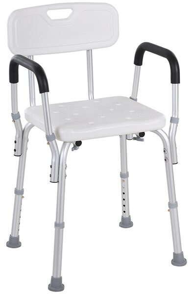 HOMCOM Sedia per Doccia in Alluminio con Altezza Regolabile e Piedini Antiscivolo, 51.5x51.5x71-84cm, Bianco