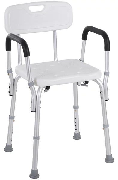 HOMCOM Sedia per Doccia in Alluminio con Altezza Regolabile e Piedini Antiscivolo, 51.5x51.5x71-84cm, Bianco