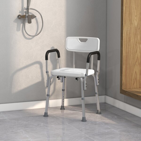 HOMCOM Sedia per Doccia in Alluminio con Altezza Regolabile e Piedini Antiscivolo, 51.5x51.5x71-84cm, Bianco