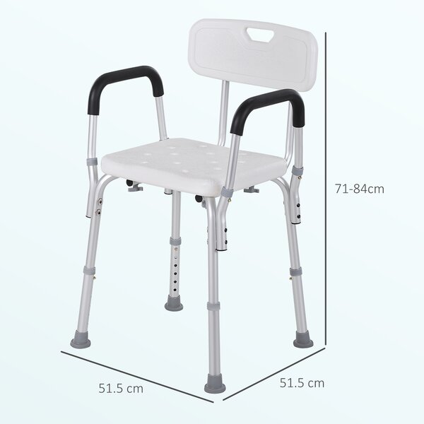HOMCOM Sedia per Doccia in Alluminio con Altezza Regolabile e Piedini Antiscivolo, 51.5x51.5x71-84cm, Bianco