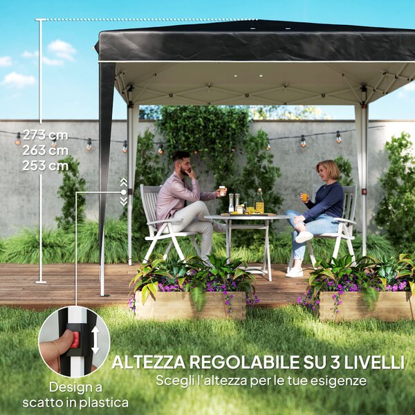 Outsunny Gazebo 3x3 m per 6-9 Persone ad Altezza Regolabile con Fori di Drenaggio, in Metallo e Tessuto Oxford Nero
