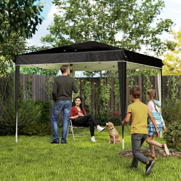 Outsunny Gazebo 3x3 m per 6-9 Persone ad Altezza Regolabile con Fori di Drenaggio, in Metallo e Tessuto Oxford Nero