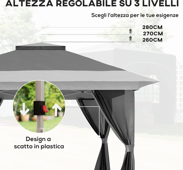 Outsunny Gazebo Pieghevole 3.6x3.6 m con Pareti, Altezza Regolabile e Protezione UPF50+, Borsa con Ruote, Grigio