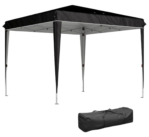 Outsunny Gazebo 3x3 m per 6-9 Persone ad Altezza Regolabile con Fori di Drenaggio, in Metallo e Tessuto Oxford Nero