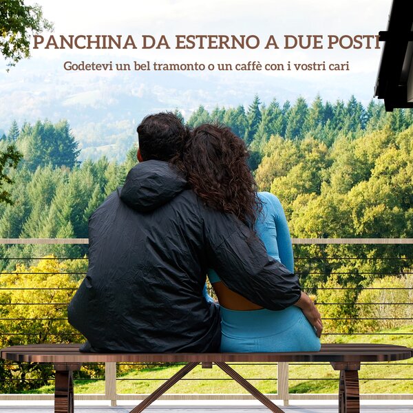 Outsunny Panchina da Giardino con Gambe a Ruota di Carro e Seduta a Doghe, 120x29x39cm, Marrone