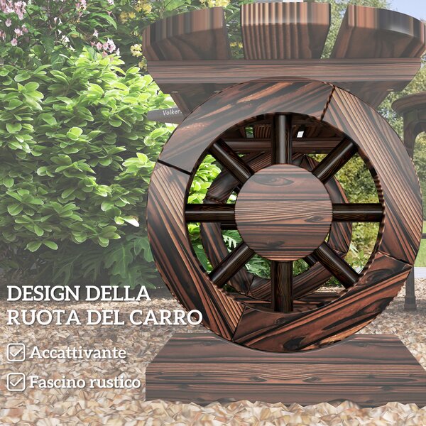 Outsunny Panchina da Giardino con Gambe a Ruota di Carro e Seduta a Doghe, 120x29x39cm, Marrone