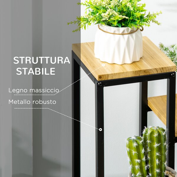 Outsunny Scaffale per Piante a 4 Livelli in Metallo e Legno per Interni ed Esterni, 34x34x66cm
