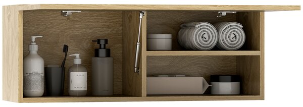HOMCOM Mobiletto Bagno Pensile con Anta a Ribalta e Ripiani, 80x25x30 cm, Legno Naturale