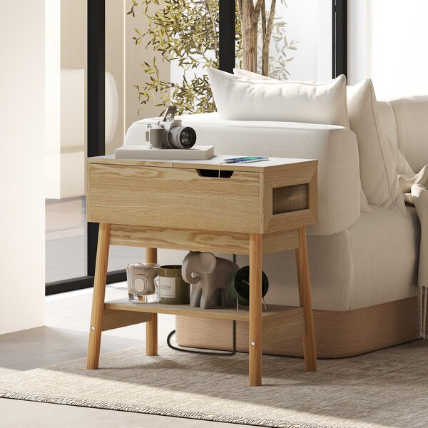 HOMCOM Tavolino da Salotto in Stile Boho con Ripiano a Scomparsa e Ripiano Aperto, in MDF, 30x60x60.5 cm, color Legno
