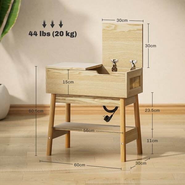 HOMCOM Tavolino da Salotto in Stile Boho con Ripiano a Scomparsa e Ripiano Aperto, in MDF, 30x60x60.5 cm, color Legno