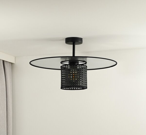 Duolla - Lampadario a plafone TOKYO RATTAN 1xE27/15W/230V diametro 50 cm nero/argento