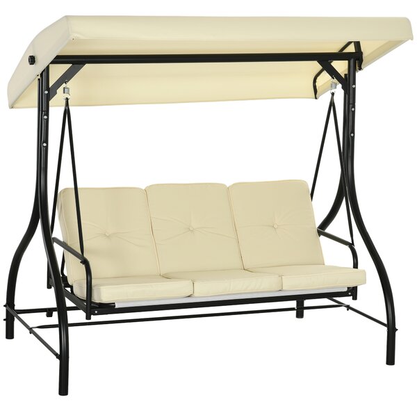 Outsunny Dondolo da Esterno 3 Posti con Tettuccio Regolabile in Teslin Anti-UV,Dondolo da Giardino Robusto in Metallo,Dondolo Letto Beige| Aosom Italy