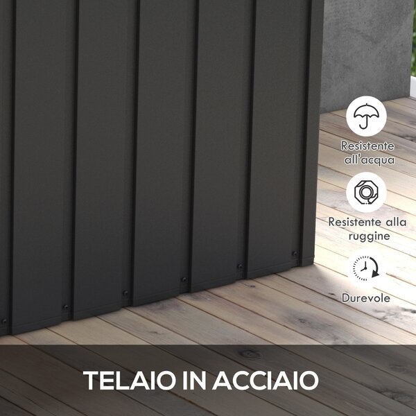 Outsunny Panca Contenitore da 450L con 2 Rotelle e Maniglie, in Acciaio e PP, 125.5x61.5x70 cm, Grigio Scuro