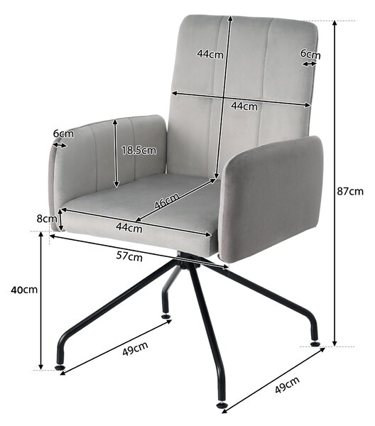 Set di 2 sedie da pranzo in Legno e tessuto effetto velluto con Braccioli Rimovibili, Design Ergonomico e Moderno, 57x49x87 cm, Grigio