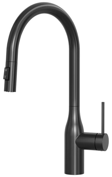 Miscelatore da cucina – Miscelatore monocomando con doccetta estraibile – Rotazione a 360° – 2 getti – Acqua calda e fredda – Acciaio inossidabile 304 – Attacco G3/8 – Colore nero