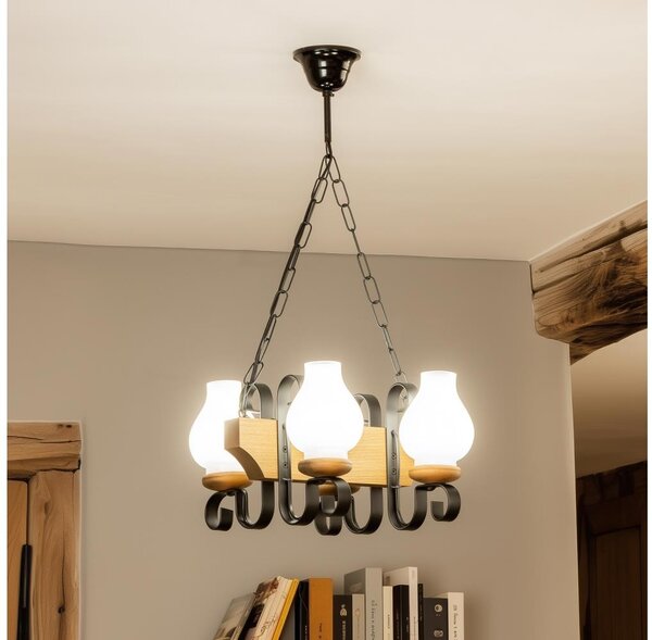Brilagi - Lampadario a sospensione con catena QUEEN 4xE14/40W/230V faggio