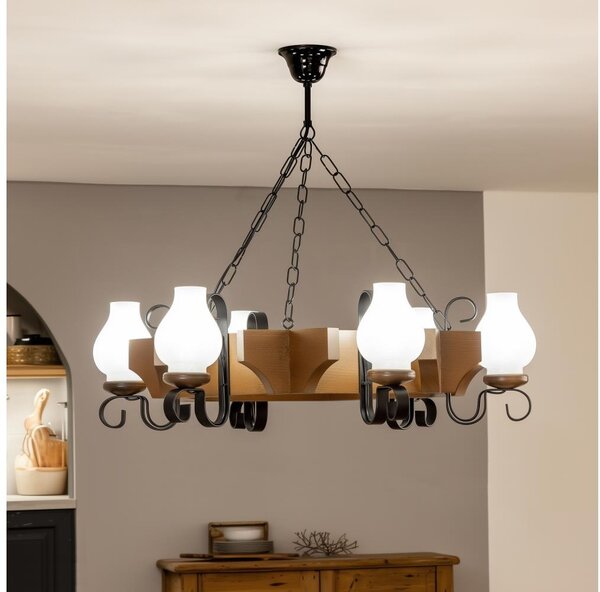 Brilagi - Lampadario a sospensione con catena QUEEN 6xE14/40W/230V faggio/noce