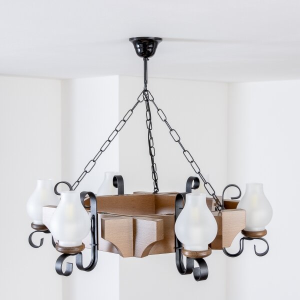 Brilagi - Lampadario a sospensione con catena QUEEN 6xE14/40W/230V faggio/noce