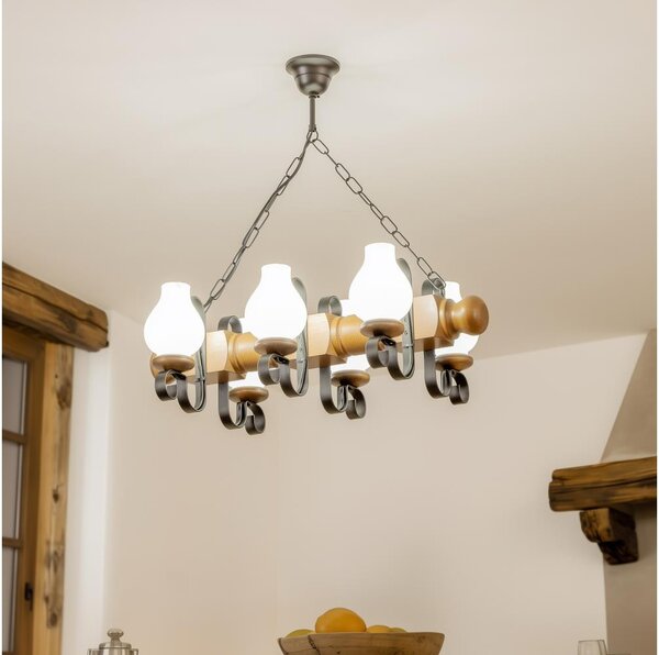 Brilagi - Lampadario a sospensione con catena RUSTIC 6xE14/40W/230V faggio/noce