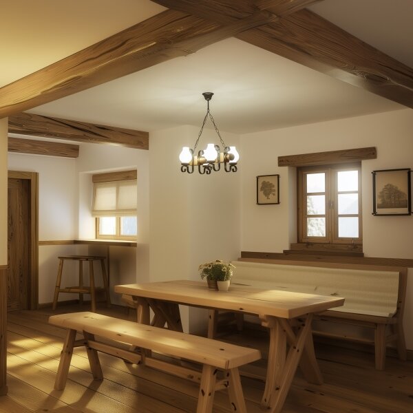 Brilagi - Lampadario a sospensione con catena RUSTIC 4xE14/40W/230V faggio/noce