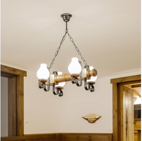 Brilagi - Lampadario a sospensione con catena RUSTIC 4xE14/40W/230V faggio/noce