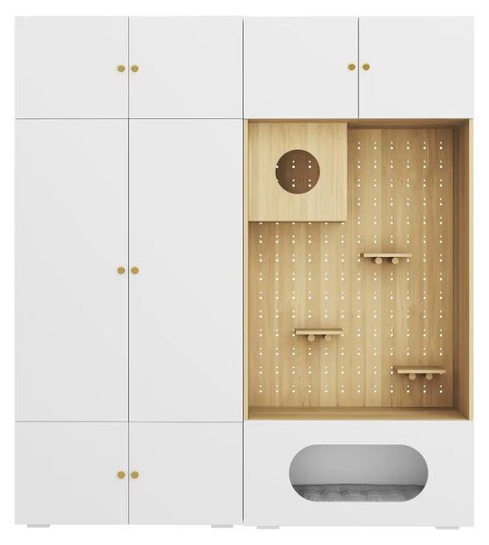 Casa per gatti da interno - Armadio multifunzionale - 2 pezzi - Parete da arrampicata per gatti - Imbottitura morbida - Contenitore per abbigliamento - Stile moderno