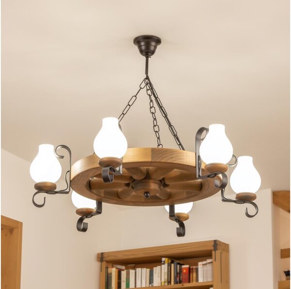 Brilagi - Lampadario a sospensione con catena ROATA 6xE14/40W/230V diam. 70 cm faggio