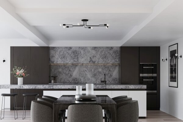 Sollux SL.1447 - Lampadario a plafone VECTOR 6xE27/15W/230V nero