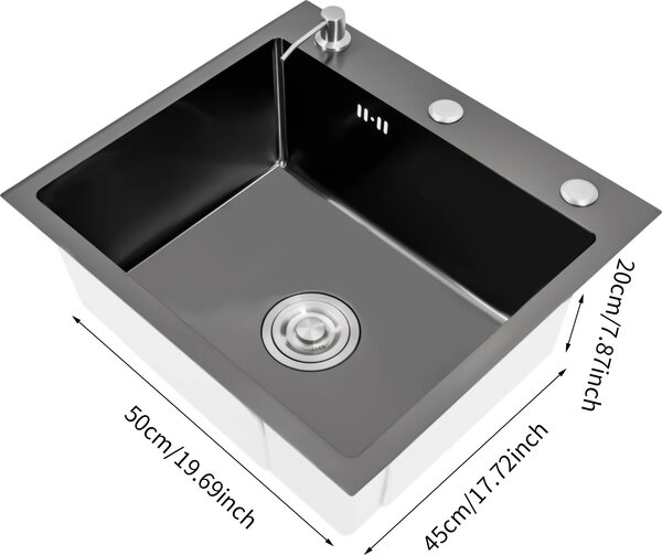 Lavello da cucina in acciaio inox, grande capacità, design moderno, nero
