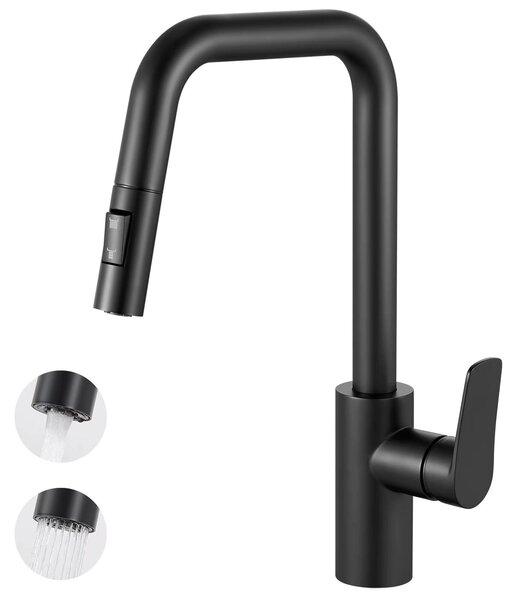 Miscelatore per cucina – Bocchetta estraibile – Acciaio inossidabile 304 – Miscelatore monocomando – Acqua calda e fredda – Montaggio su piano – Nero