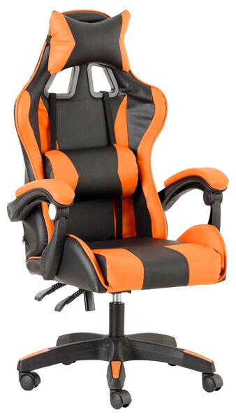 Sedia da gaming, ergonomica, regolabile, in ecopelle, color arancione