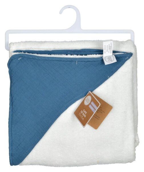 Asciugamano in mussola blu con cappuccio 75x75 cm - Bébé Douceur