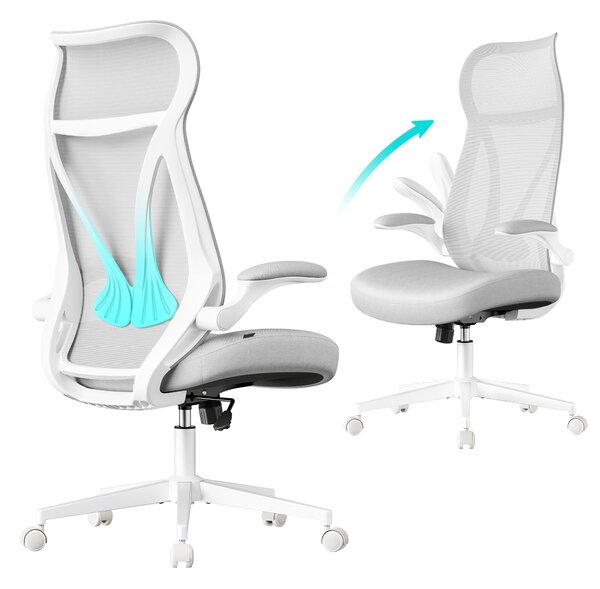 Sedia da ufficio SONGMICS, sedia da scrivania, schienale ergonomico, regolabile in altezza, braccioli ribaltabili, sedia girevole con poggiatesta