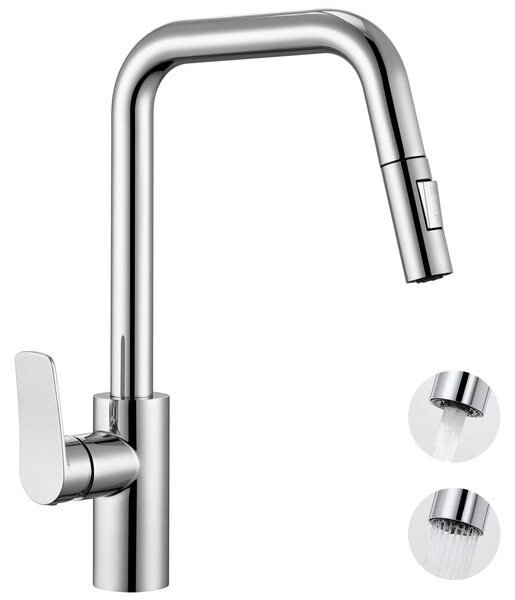 Miscelatore per cucina – Miscelatore estraibile per lavello – Acciaio inossidabile 304 – Acqua calda e fredda – Monocomando – Montaggio a incasso – Cromato