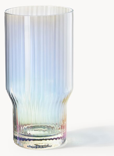 Bicchieri da long drink in vetro soffiato con millerighe iridescenti Juno, set da 4